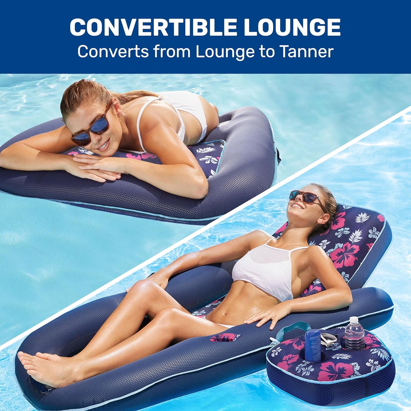 Aqua Campania Ultimate 2-in-1 Pool Float Lounge – Extra Large – Inflatable Pool Floats for Adults with Adjustable Backrest & Cupholder Caddy